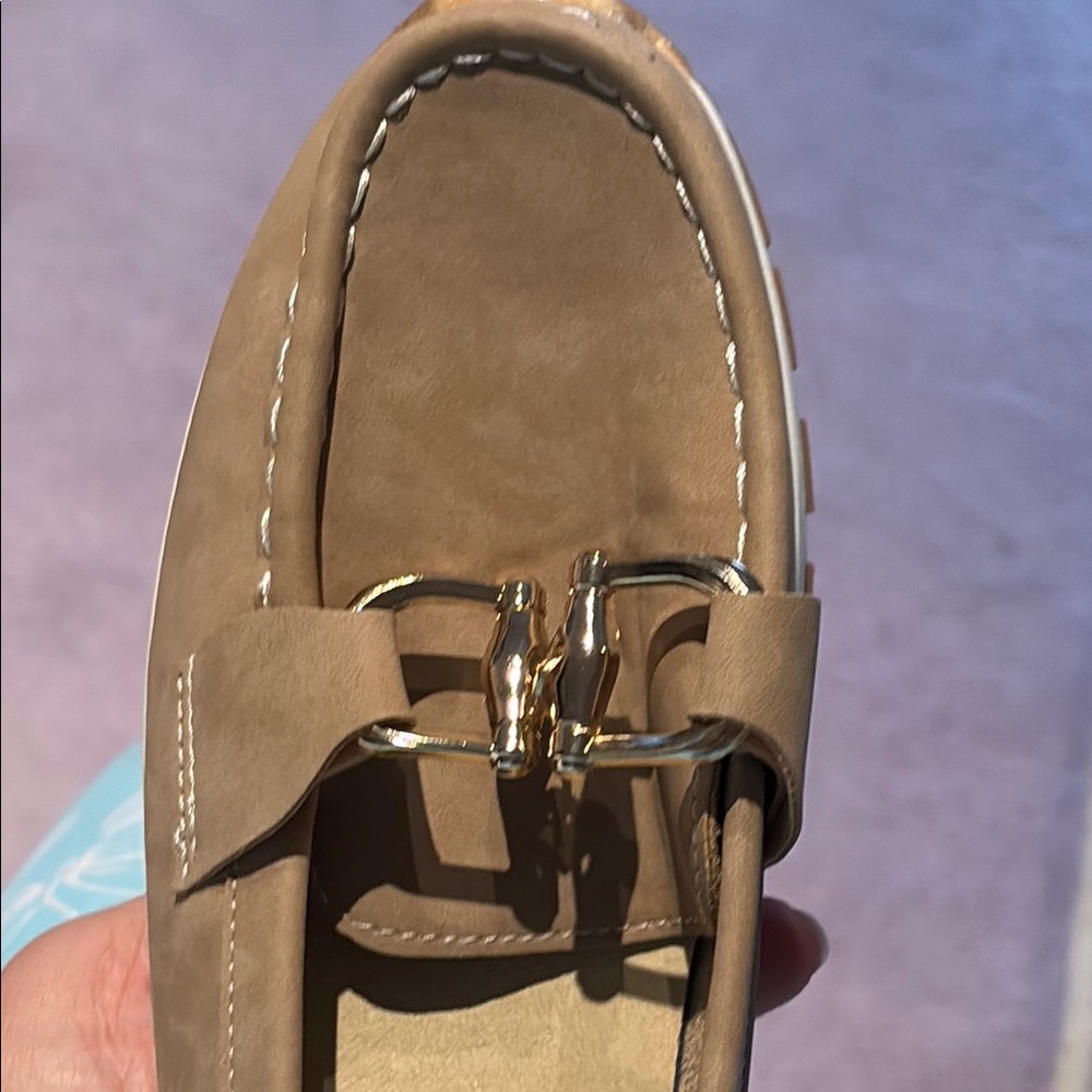 Tan Casual Loafers with Decorative Chain Detail - Picture 9 of 10